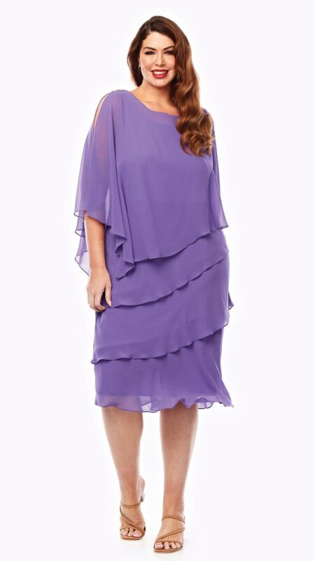 Layla Jones Purple Chiffon Layered Dress with Diamante Trim