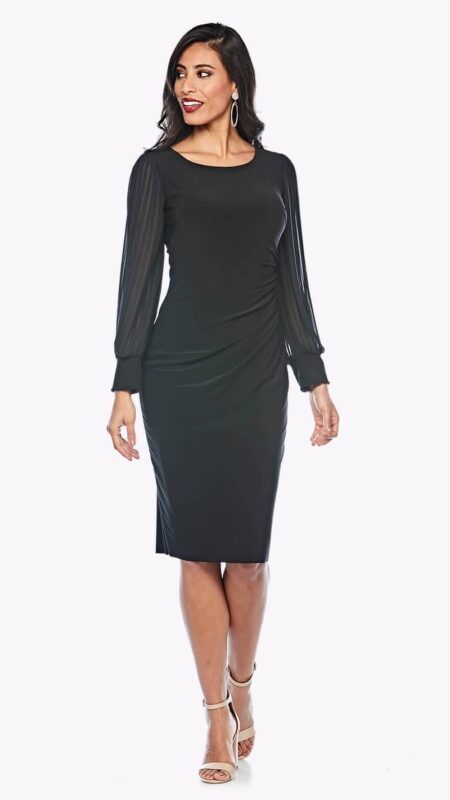 Jesse Harper Black Short Stretch Jersey Dress with Pleated Sleeve JH0384