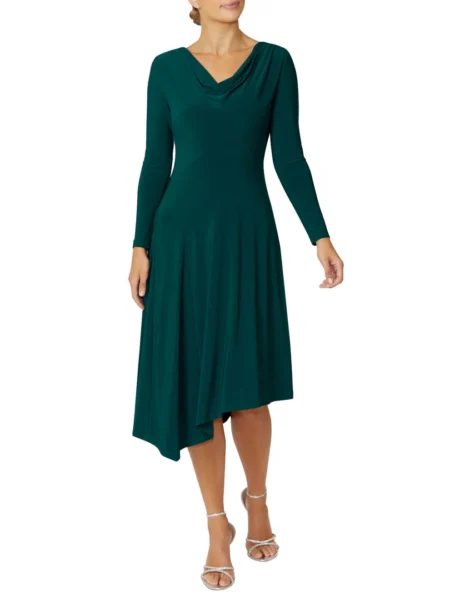 Anthea Crawford Casey Teal Cowl Neck Jersey Dress 2AC1918