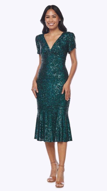 Zaliea Emerald Short Stretch Sequined Dress Z0331