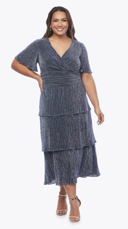 Layla Jones Midnight Stretch Jersey Lurex Layered Dress LJ0596