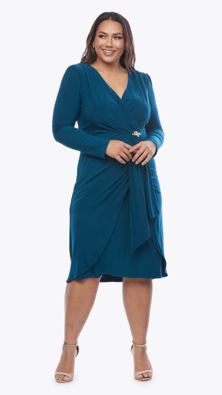 Layla Jones Petrol Short Stretch Jersey Dress with Jewel Trim LJ0587