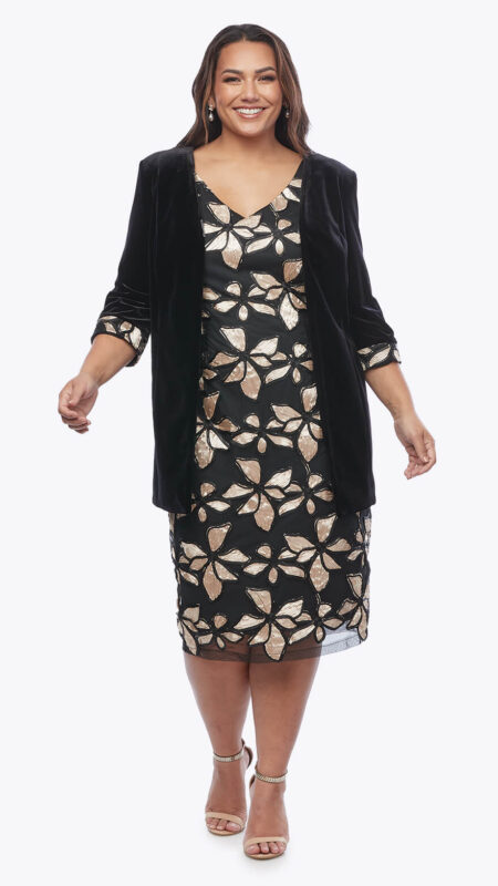 Layla Jones Ribbon Embroidered Mesh with Stretch Velvet Jacket LJ0597