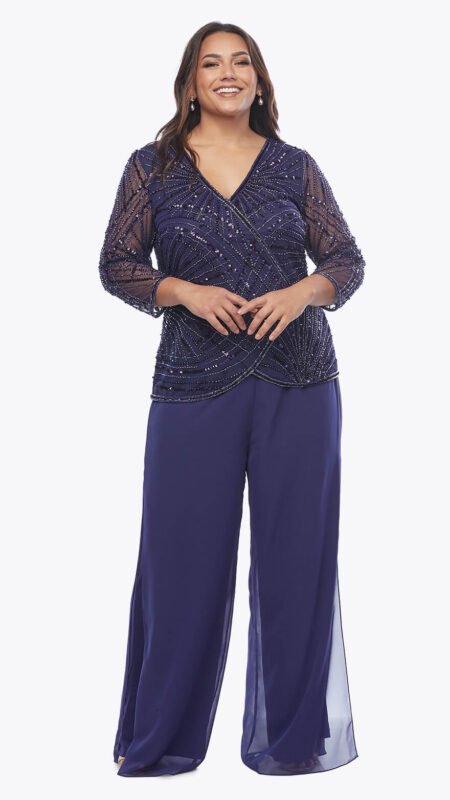 Layla Jones Majesty Beaded Top with Layered Georgette Pant LJ0579
