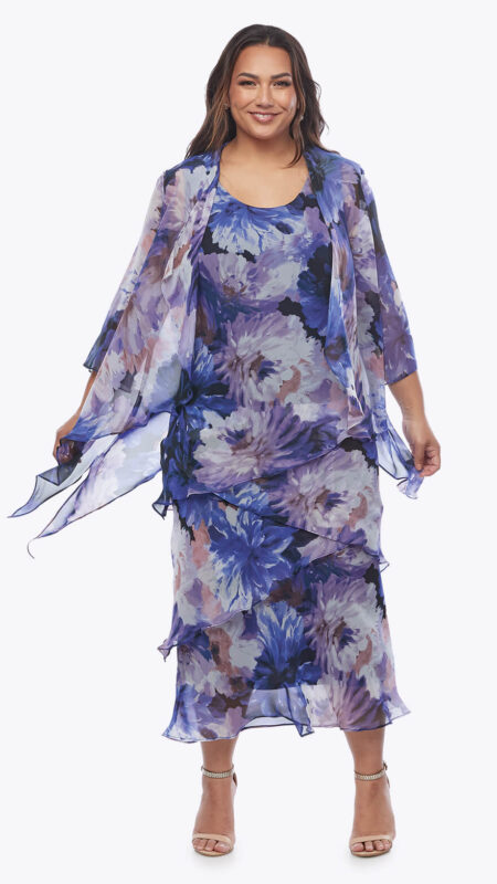 Layla Jones Flora Printed Chiffon Dress and Jacket LJ0572