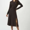 Joseph Ribkoff Mocha Silky Knit Fit and Flare Wrap Dress 253235