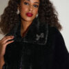 Joseph Ribkoff Signature | Black Faux Fur Cape with Crystal Brooch 253749