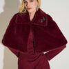 Joseph Ribkoff Signature | Merlot Faux Fur Cape with Crystal Brooch 253749