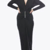 Zaliea Black Long Rouched Stretch Jersey Dress with Diamante Trim Z0397