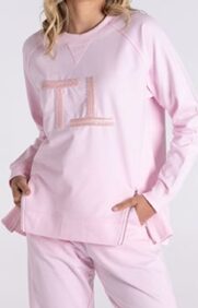Two-T's Pink Sand Raglan Sweat with Beaded Logo 3133