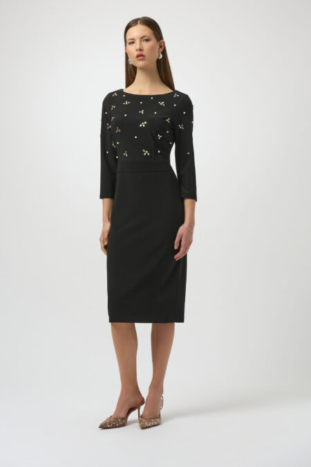 Joseph Ribkoff Black Silky Knit Embellished Sheath Dress 254007