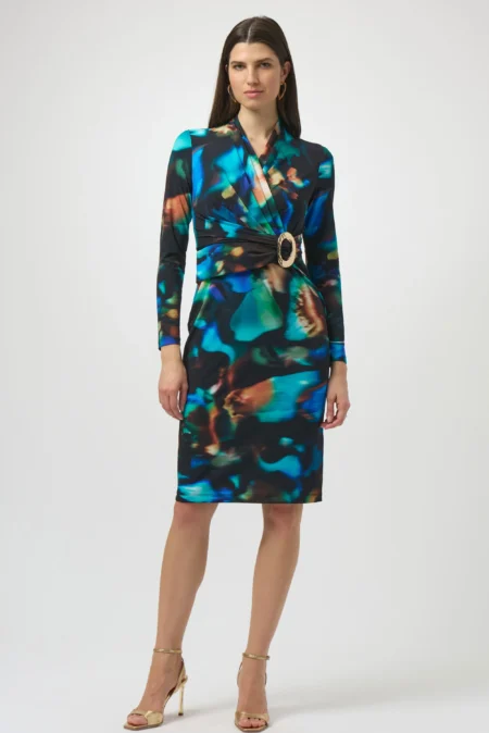 Joseph Ribkoff Black/Multi Silky Knit Abstract Print Wrap Dress 254070