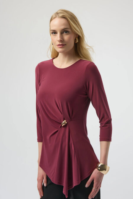 Joseph Ribkoff Merlot Silky Knit Asymmetrical Top 254132