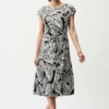 Joseph Ribkoff Silky Knit Tropical Print Fit and Flare Dress With Boat Neckline 261211
