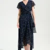 Joseph Ribkoff Signature | Chiffon Print Wrap Dress With Ruffle Detail 261739