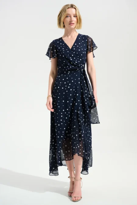 Joseph Ribkoff Signature | Chiffon Print Wrap Dress With Ruffle Detail 261739