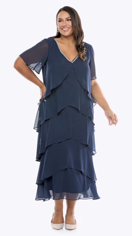 Layla Jones Midnight Chiffon Layered Dress with Diamante Trims LJ0627