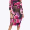 Jesse Harper Pink Print Layered Chiffon Print Dress and Jacket JH0613