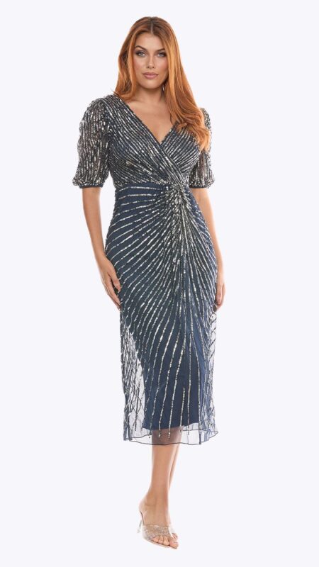 Zaliea Midnight Short Stretch Mesh Beaded Dress Z0416
