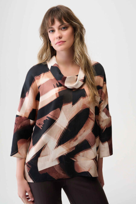 Joseph Ribkoff Satin Abstract Print Boxy Tunic with Cowl Collar 254216
