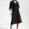 Joseph Ribkoff Signature | Black Silky Knit Fit and Flare Dress With Chiffon Draped Sash 261710