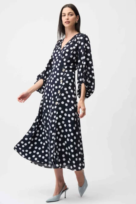 Joseph Ribkoff Georgette Dot Print Wrap Dress With Puff Sleeves 261901
