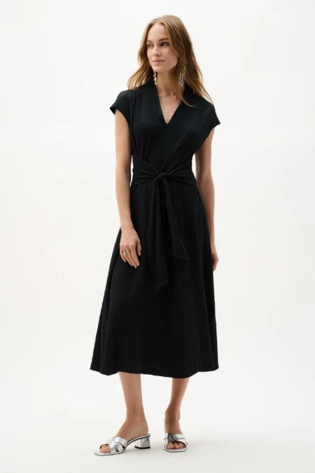 Joseph Ribkoff  Black Woven Seersucker Fit And Flare Dress 262026