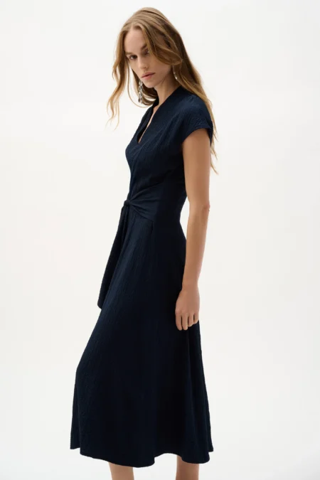 Joseph Ribkoff Midnight Blue Woven Seersucker Fit And Flare Dress 262026