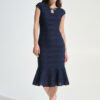 Joseph Ribkoff  Midnight BlueSignature | Lurex Cascade Flounce Dress With Rhinestone Bow 262703