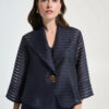 Joseph Ribkoff Signature | Midnight Blue Novelty Shadow Stripe Swing Jacket With Lapel 262707