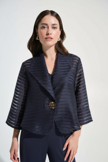 Joseph Ribkoff Signature | Midnight Blue Novelty Shadow Stripe Swing Jacket With Lapel 262707