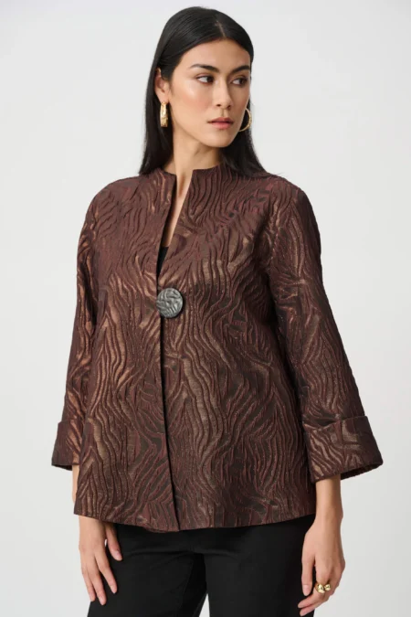 Joseph Ribkoff Woven Brown Multi Jacquard Animal Trapeze Jacket 263084
