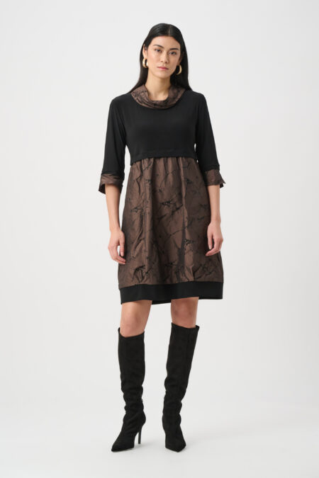 Joseph Ribkoff Brown/Black Jacquard Memory & Silky Knit Cocoon Dress 263219