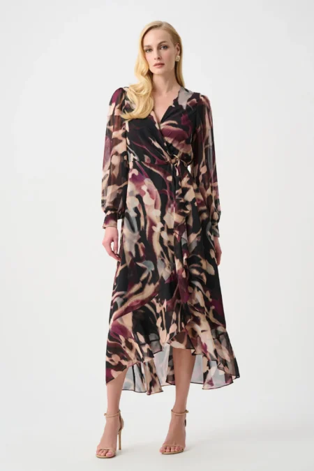Joseph Ribkoff Signature | Chiffon Printed Fit and Flare Wrap Dress 263739