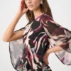 Joseph Ribkoff Signature | Silky Knit And Chiffon Abstract Print Top With Rhinestone Trim 263757