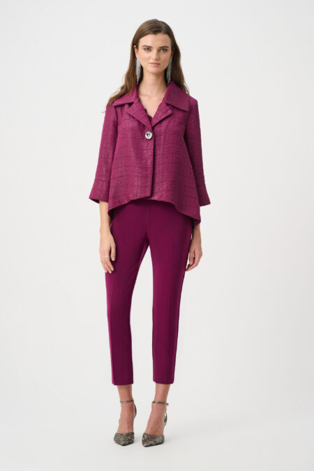 Joseph Ribkoff Signature | Berry Burst Textured Jacquard Notch Collar Swing Jacket 263760