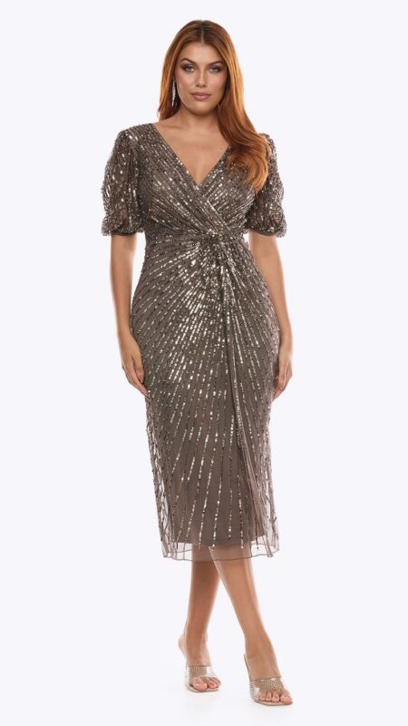 Zaliea Royal Pewter Short Stretch Mesh Beaded Dress Z0416
