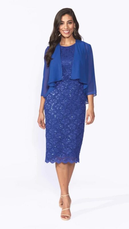Jesse Harper Royal Stretch Sequin Dress with Chiffon Jacket JH0097