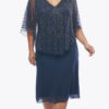 Layla Jones Midnight Short Georgette Dress with Attached Beaded Cape LJ0581