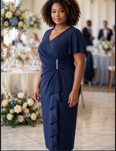 Layla Jones Midnight Stretch Jersey Dress with Diamante Trim LJ0635