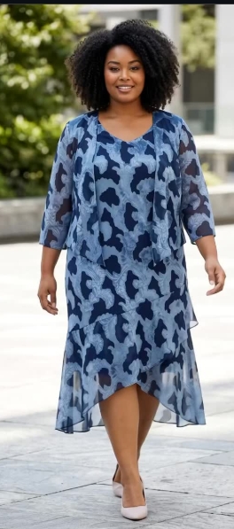 Layla Jones Midnight Printed Chiffon Dress & Jacket LJ0637
