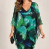 Layla Jones Amelia V-Neck Chiffon Layered Dress with Cape LJ0629
