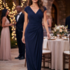 Zaliea Midnight Long Stretch Dress with Side Drape Z0456
