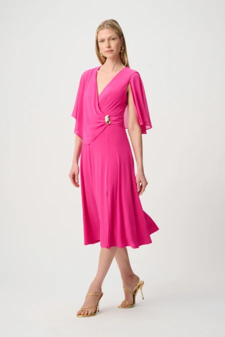 Joseph Ribkoff Shocking Pink Chiffon Cape Flowy Wrap Dress 271722
