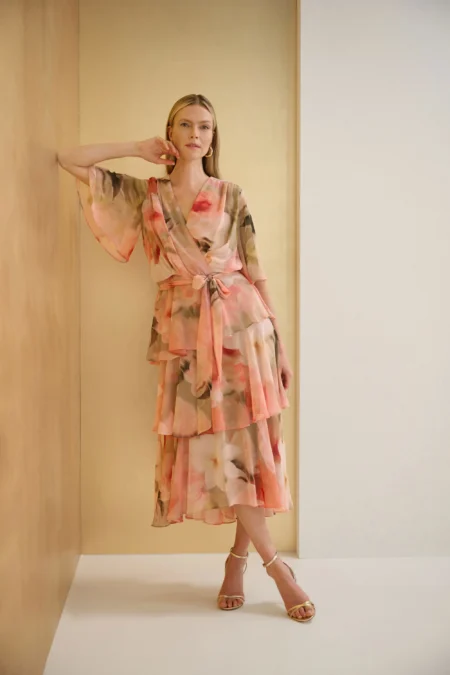 Joseph Ribkoff Beige/Multi Printed Chiffon Fit & Flare Dress 271746
